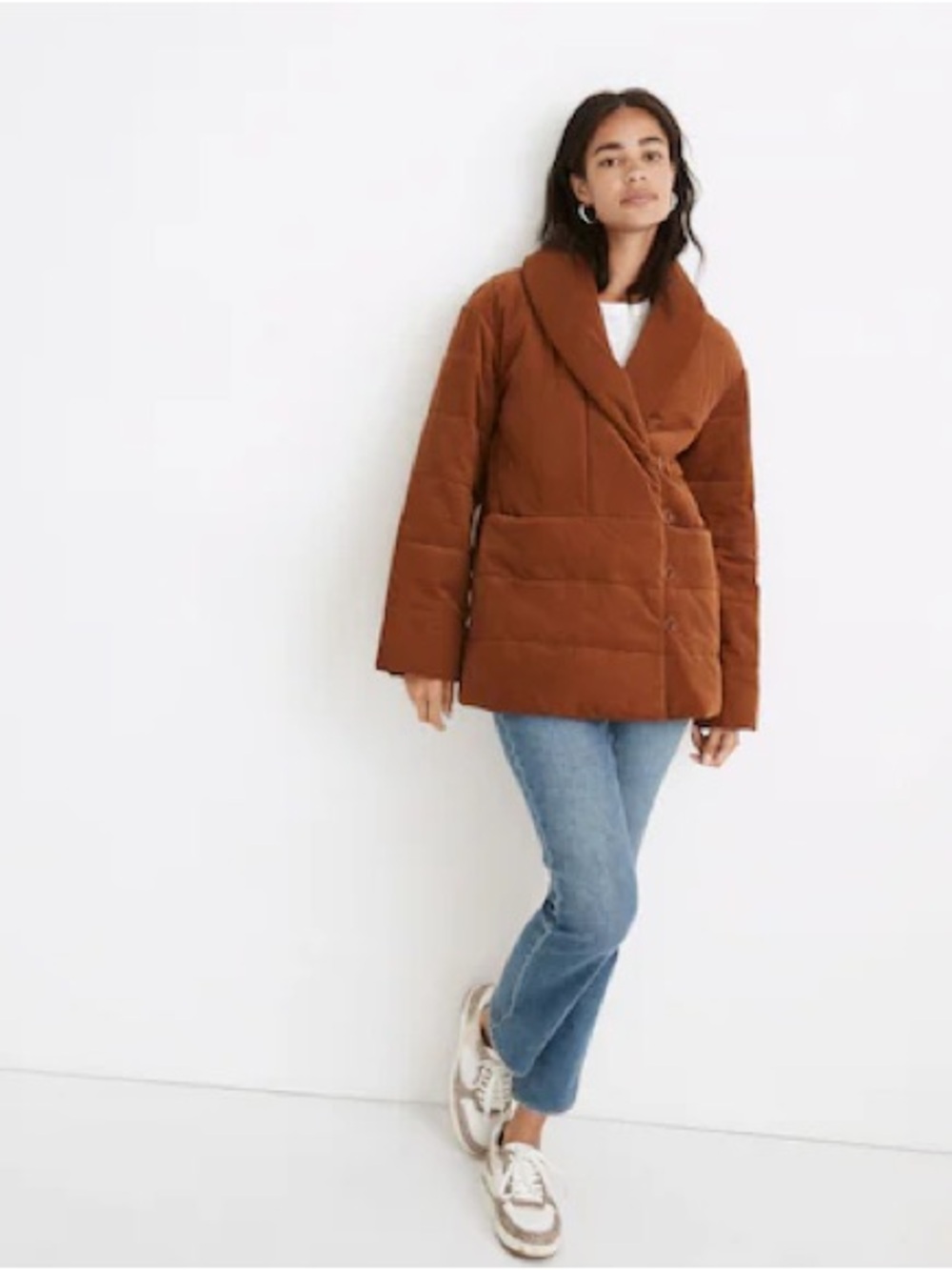 Madewell Shawl-Collar Puffer Jacket in Rust